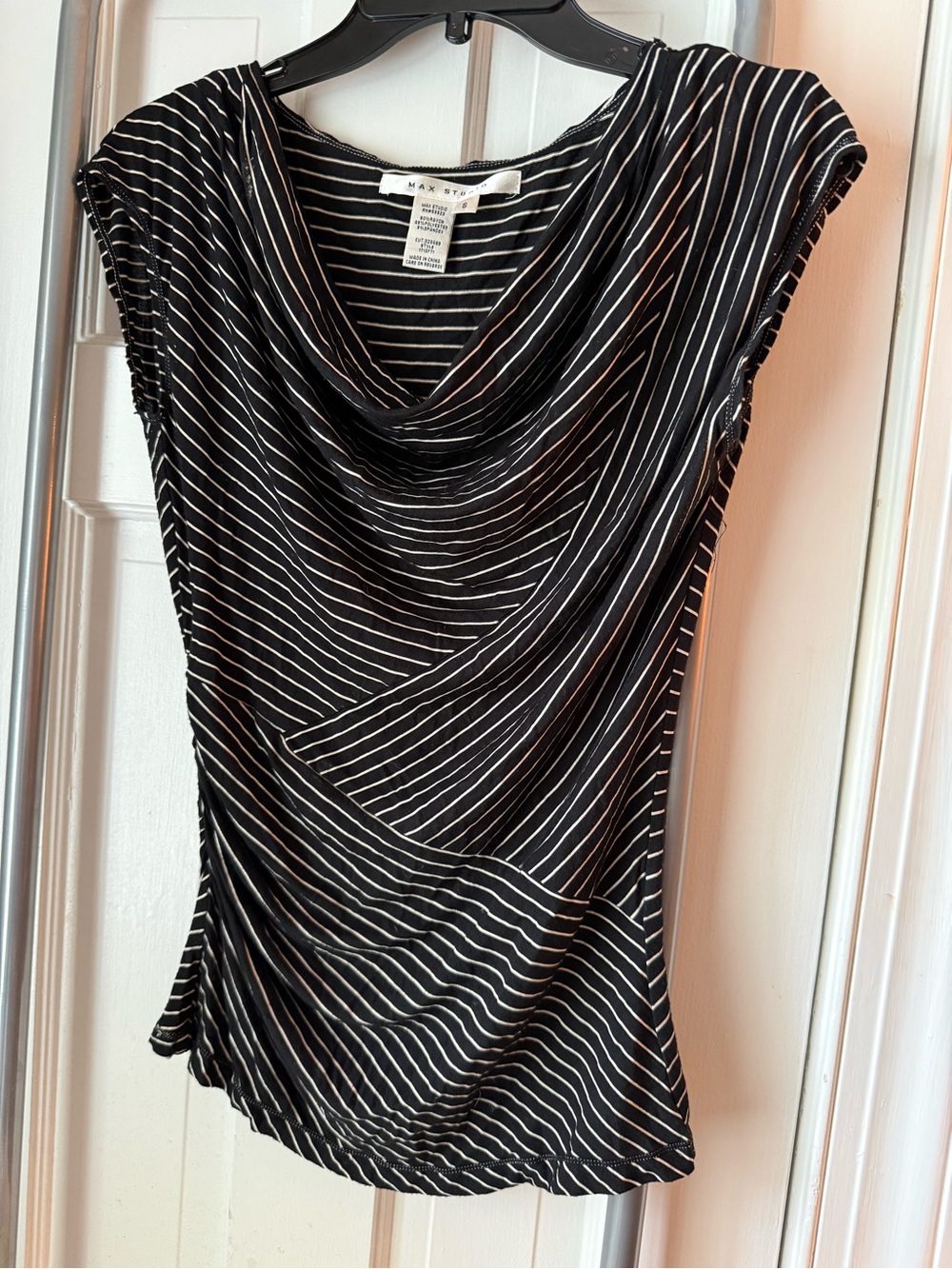 Max Studio Black and White Striped Cowl Neck Top
